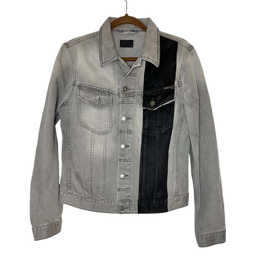 Nudie Jeans Co Perry Black Stripe Gray Denim Jacket Size Medium